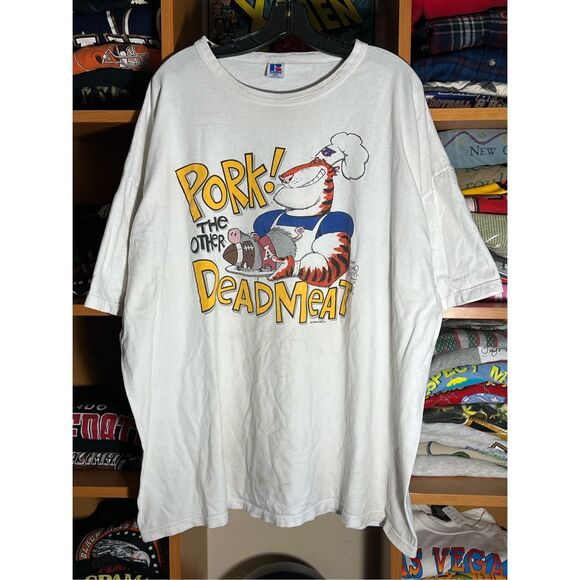 Vintage 90s Auburn Vs Arkansas Tiger Meat University Tee - Picture 1 of 7